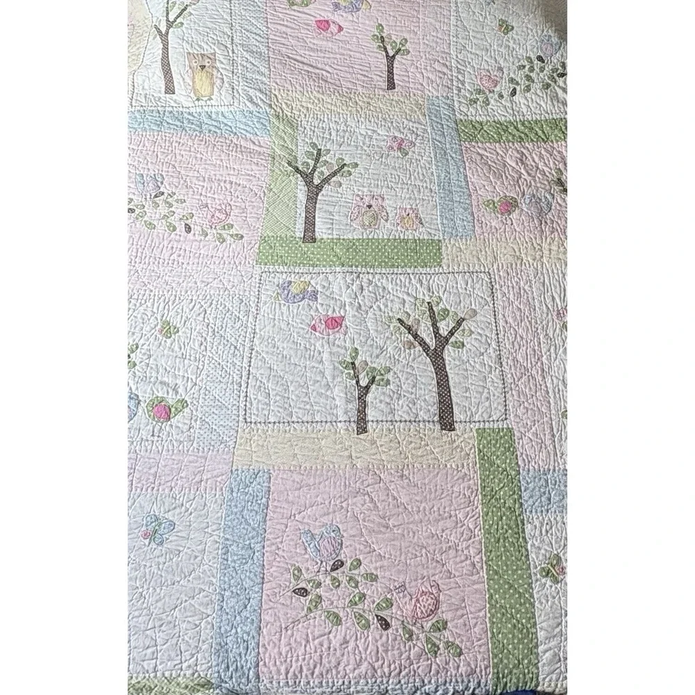 Pottery Barn Kids Hayley Floral Owl Birds FULL Size Quilt Blanket Pink VGUC